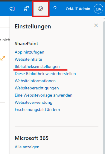Sharepint_Zahnrad_Bibliothetseinstellungen